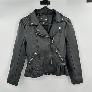 Urban Republic Kids Black Faux Leather Peplum Moto Biker Jacket Size 14/16